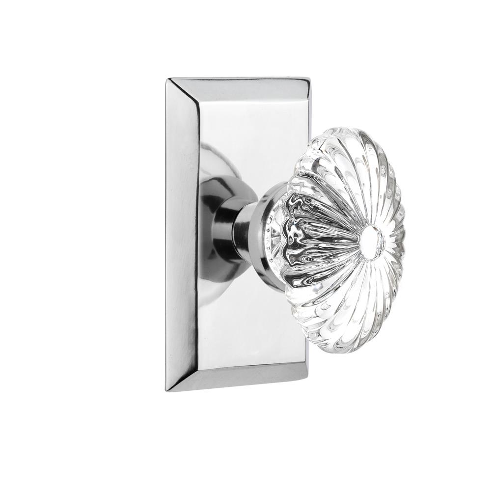 Nostalgic Warehouse STUOFC Passage Knob Studio Plate with Oval Fluted Crystal Knob in Bright Chrome